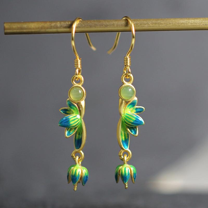 ピアス レディース 925シルバー フックピアス 景泰藍 蘭の花 レジン加工 中国風 民族風 レトロ チャイ..