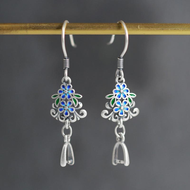 ピアス イヤリング レディース 925シルバー 中国風景 景泰藍 花モチーフ レトロ DIY ハンドメイド 翡翠..