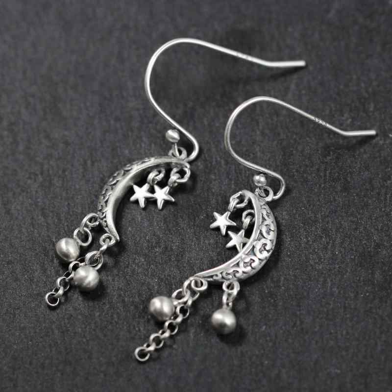 ピアス レディース 925シルバー 純銀製 フックピアス 中国風 タッセル 天然石 丸玉 スターモチーフ ハ..