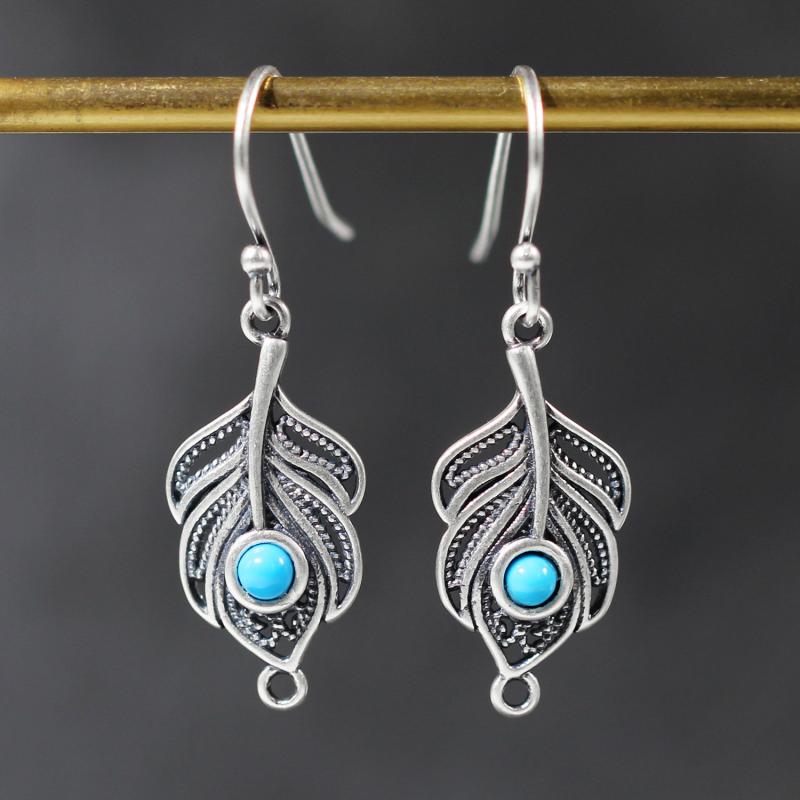 ピアスフック レディース 全体925シルバー レトロ 透かし彫り フェザー 羽根 文芸レトロ アンティーク調 DIY 手作り ハンドメイド オリジナル アクセサリー パーツ(x2)