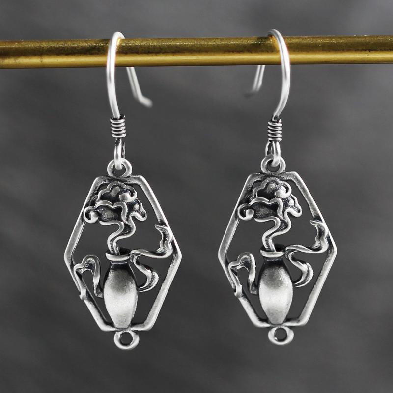 ピアスフック レディース 925シルバー ハンドメイド レトロ 中国風 民族風 祥雲 天然石 タッセル用 ア..