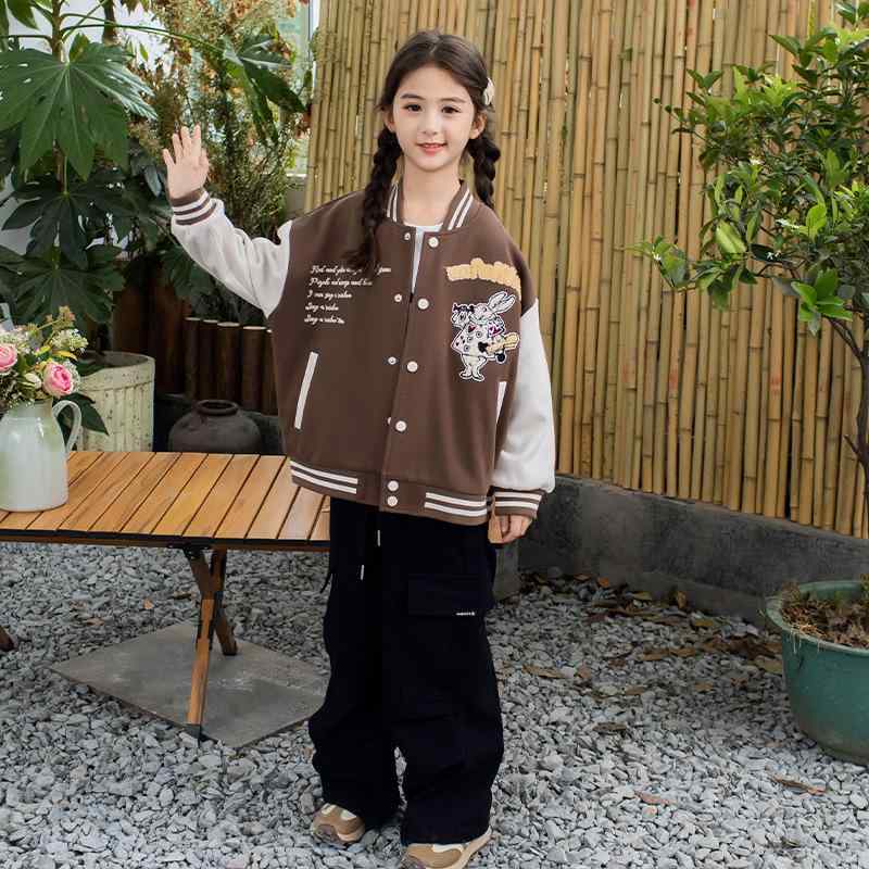 ジャケット キッズ 女の子 ジュニア 綿 柔らかい 長袖 ショート丈 フードなし Vネック シングルボタン ..