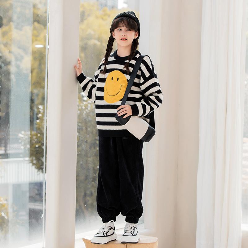 セーター キッズ 女の子 ジュニア 裏起毛 暖かい 厚手 長袖 丸首 プルオーバー ニット インナー トップ..