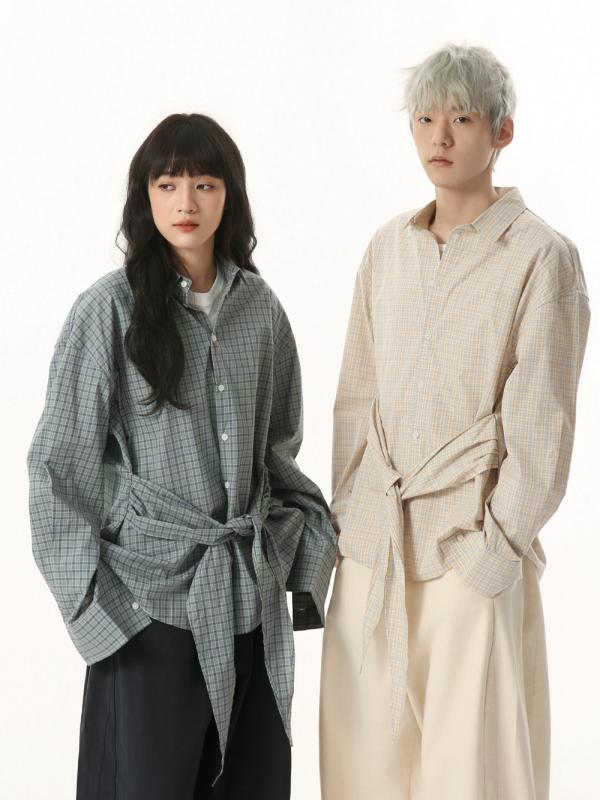 シャツ 男女兼用 ユニセックス レトロ カジュアル トレンド ゆったり リラックスフィット チェック柄 ..