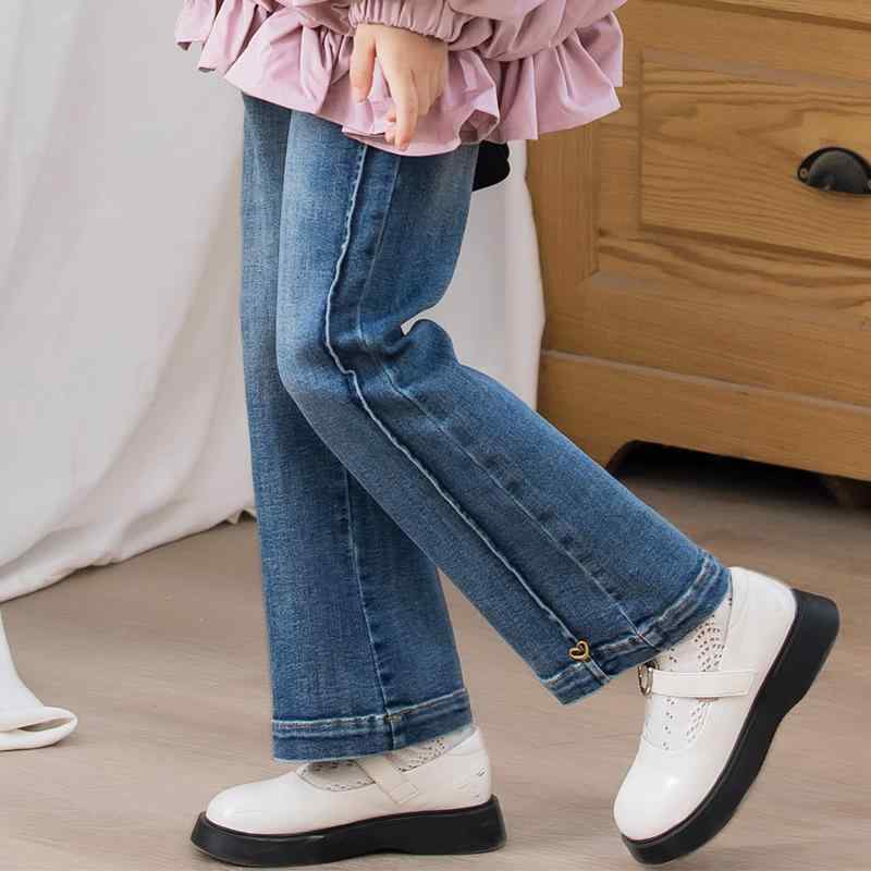 キッズ 女の子 デニムパンツ ストレッチ スリム 細身 フレアパンツ 長ズボン 春秋 コットン ブルー ウ..