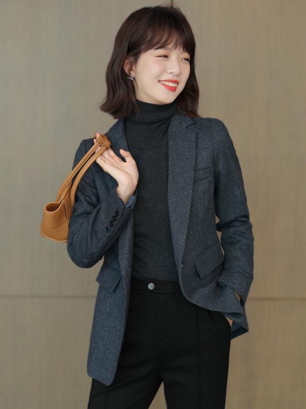 テーラードジャケット レディース 秋冬 長袖 ウール 再生繊維 ゆったり 着痩せ スタイルアップ シング..