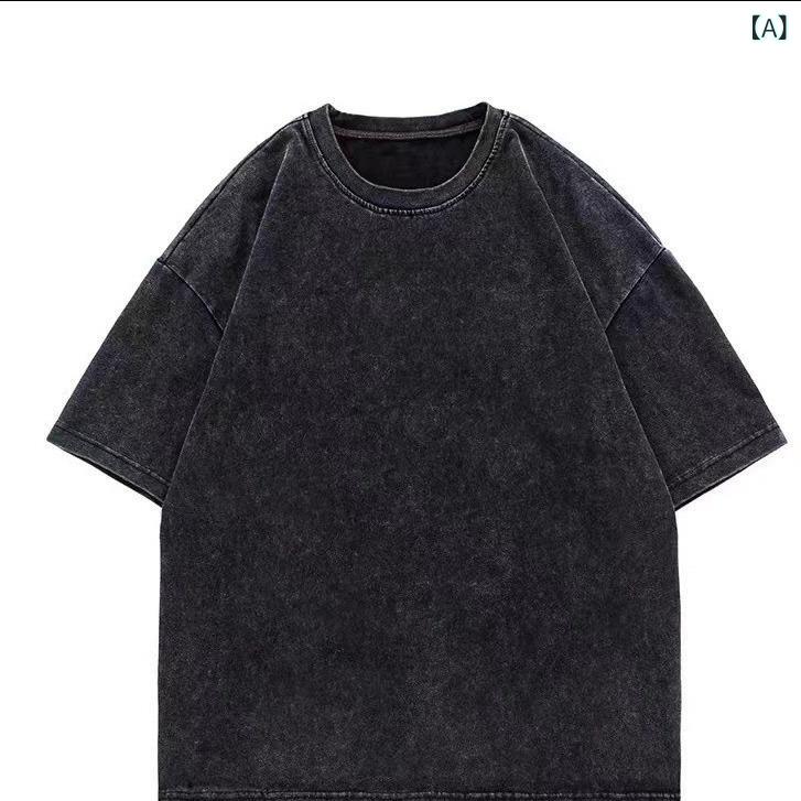 Tシャツ メンズ 半袖 五分袖 丸首 クルーネック コットン ビッグシルエット オーバーサイズ 厚手 無地 ドロップショルダー ストリート カジュアル トップス 夏
