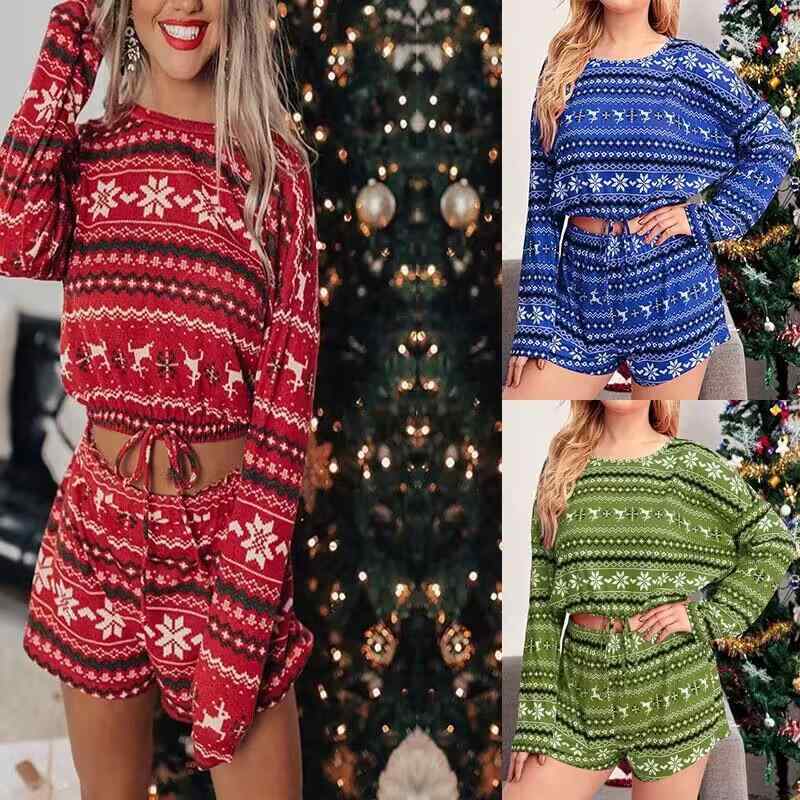 セットアップ レディース クリスマス カジュアル ふわふわ裏起毛 雪の結晶柄 プリント 長袖 トレーナー..