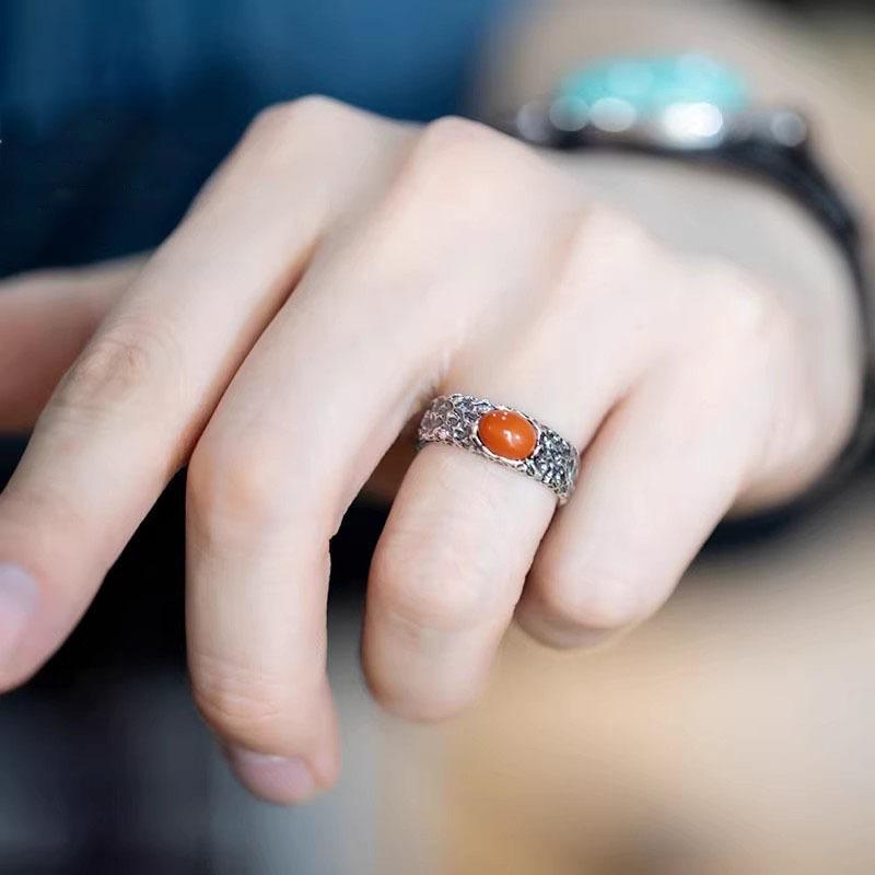 リング メンズ 925シルバー 銀製 フリーサイズ サイズ調整可能 レトロ 個性的 ヴィンテージ風 アンティーク加工 DIY ハンドメイド 天然石用 空枠指輪台座