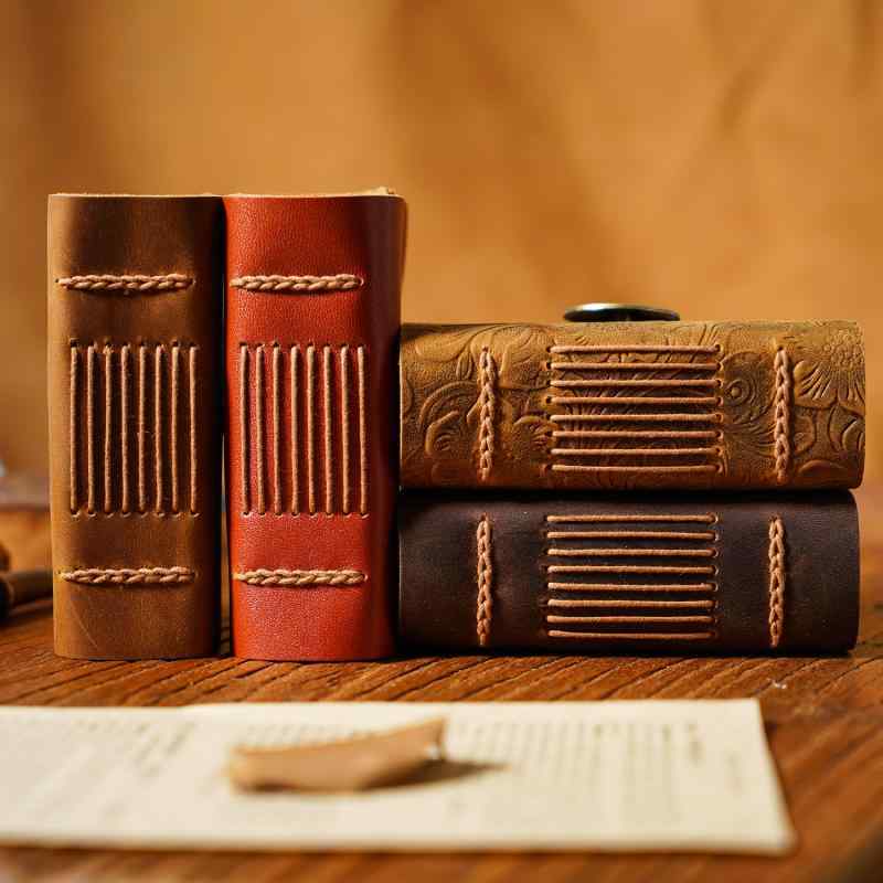 ノート 手帳 日記帳 牛本革 フルグレインレザー ハンドメイド 手縫い レトロ アンティーク調 ポケットサイズ 小型 携帯用 持ち運び メモ スケッチ ギフト ...