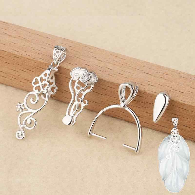 ペンダントトップ レディース S925 シルバー 空枠 石座 翡翠 天然石 宝石 セッティング用 花柄 クリップ式 バチカン 金具 DIY ハンドメイド 台座