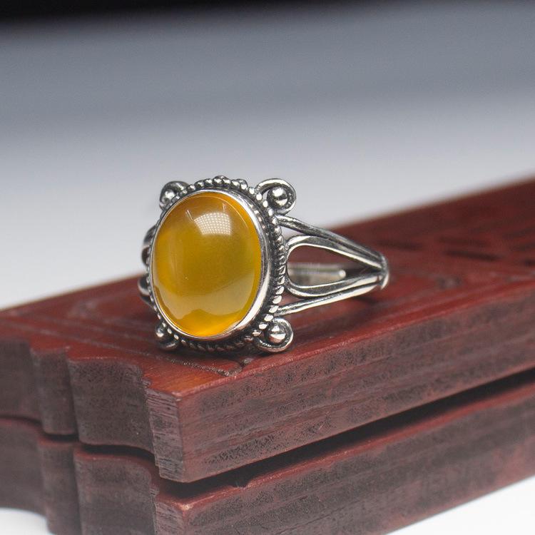 指輪 レディース 女性用 純銀 925 シルバー 空枠 リング台 DIY 琥珀 蜜蝋琥珀 ターコイズ レトロ タイ銀 フリーサイズ サイズ調整可能 8mm 10mm石対応 オープンリング(x2)