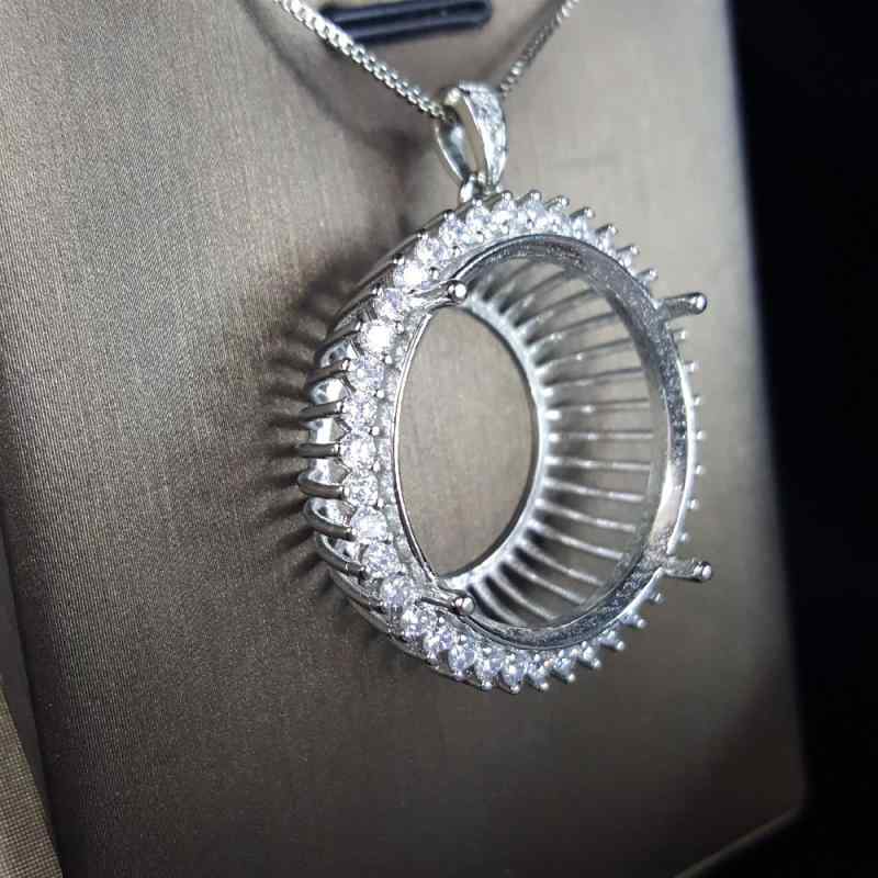 ペンダント S925シルバー DIY セッティング 正円形 25mm ファセットカット モアッサナイト カラーストーン 水晶用空枠(x2)