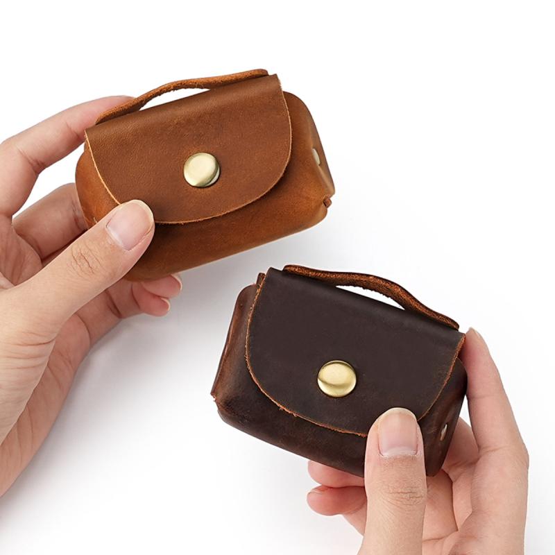 コインケース ユニセックス 本革 牛革 レトロ ハンドメイド コンパクト 個性的 おしゃれ ミニ財布 データケーブル収納 コード収納 小物入れ ヴィンテージ ロック開閉 普段使い 日常使い 無地(4)