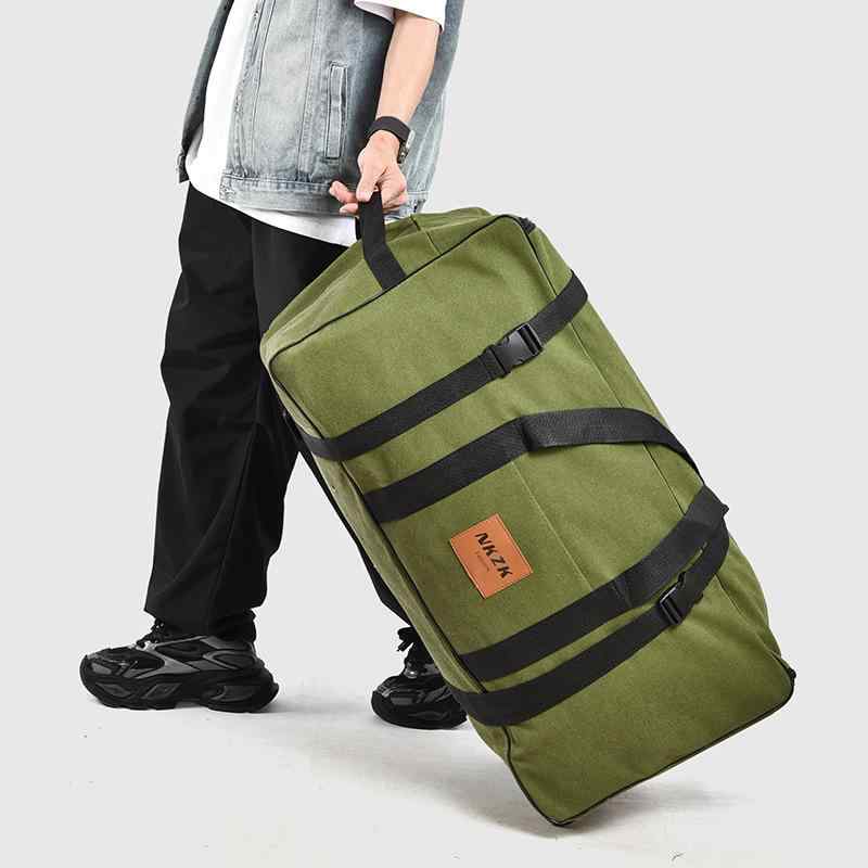 キャリーバッグ 男女兼用 大容量 厚手帆布製 折りたたみ 3輪キャスター付き 旅行 引っ越し 航空手荷物 ..