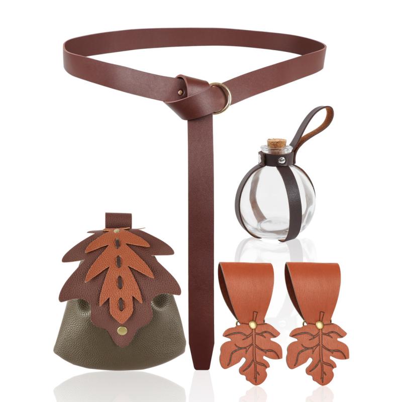 ベルト メンズ 中世 ルネサンス ヴァイキング 騎士 ソードベルト レザー調 コスプレ 仮装 ハロウィン 衣装 ケルト風 デザイン リングバックル 多機能 四点セット ブラウン ブラック 舞台衣装 イベント