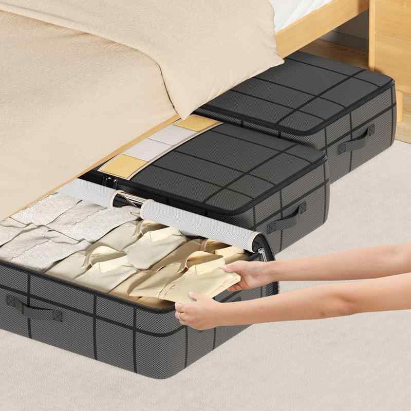 衣類収納袋 ベッド下収納 フラット 折りたたみ 不織布 クリア窓付き 布団 衣類 雑貨 収納ボックス 大容量 クローゼット 隙間収納 シンプル モダン