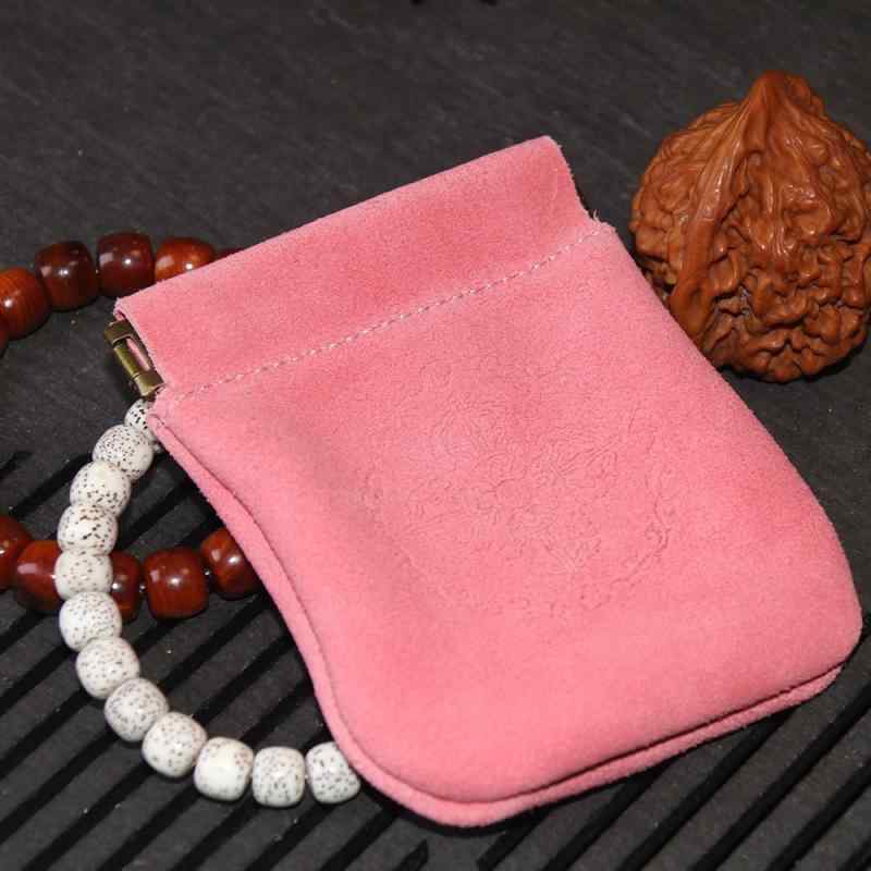 ジュエリーポーチ ピンク 厚手 二層牛革 本革 レザー 数珠 ブレスレット 念珠 パワーストーン 仏具 コ..