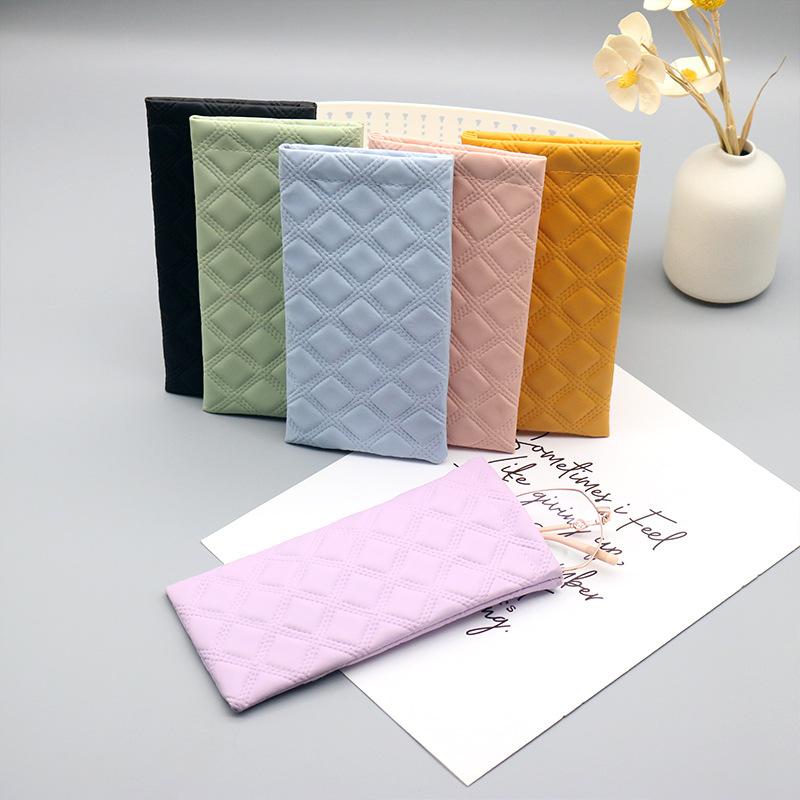 メガネケース スプリング式ワンタッチ開閉 レザー ひし形キルティング 眼鏡 サングラス 収納ポーチ 携..