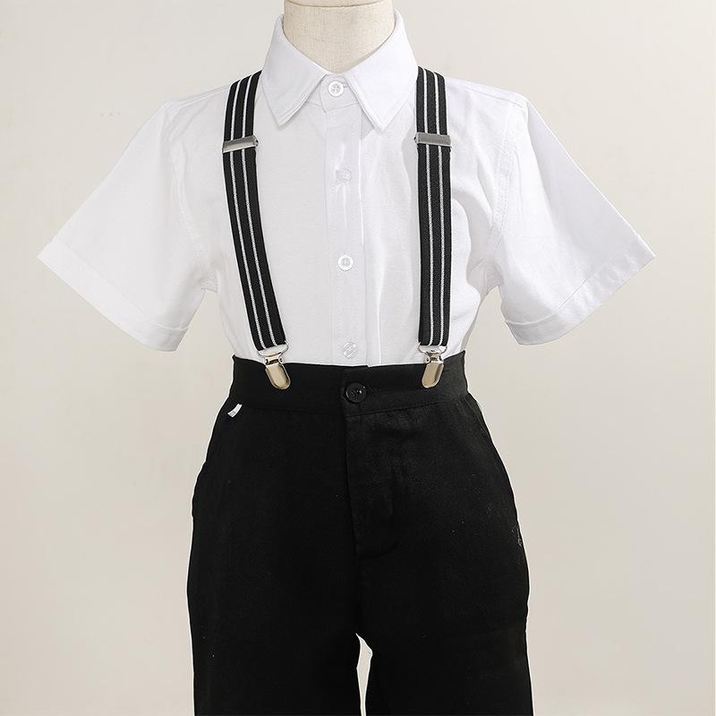 サスペンダー キッズ Y型 長さ調節可能 伸縮性 ゴム 3クリップ マルチカラーストライプ 2.5cm幅 発表会 結婚式 衣装 フォーマル アクセサリー 男女兼用 ブラック ベージュ カラフル