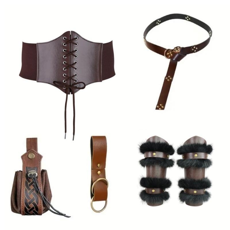ベルト 中世貴族風 バイキング風 ウエストコルセット 伸縮性 レザー調 ブラウン コスプレ衣装 舞台 演劇 仮装 ハロウィン ウエストマーク 男女兼用