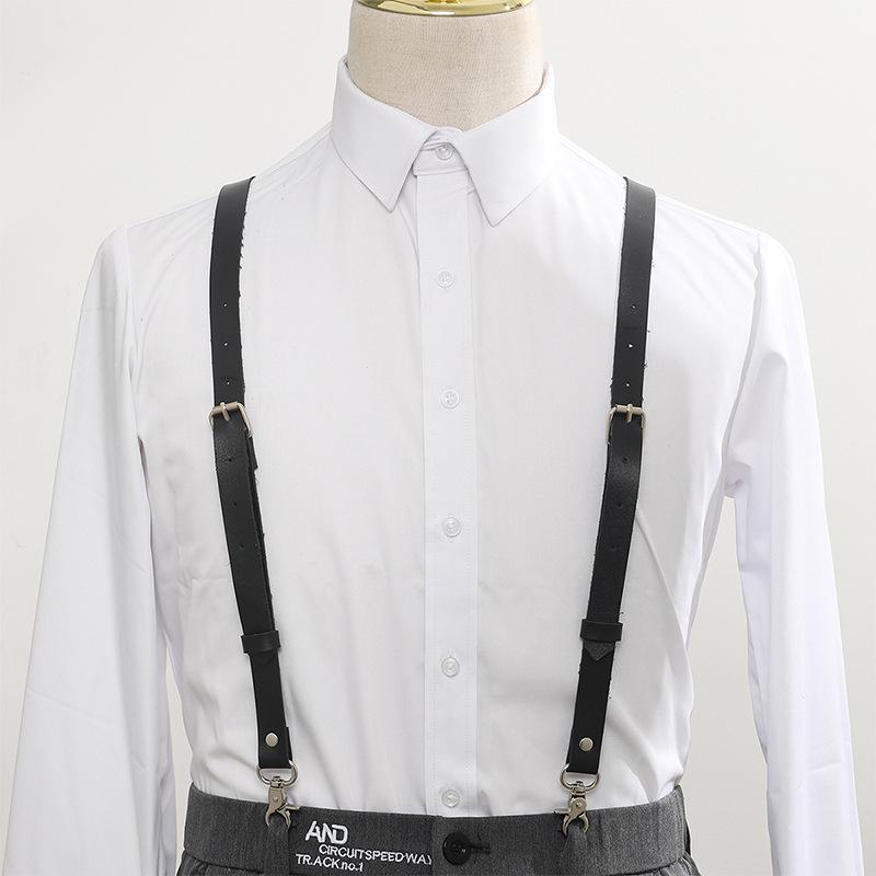 サスペンダー メンズ PUレザー 合成皮革 Y型 3クリップ 調節可能 スーツ ビジネス フォーマル カジュアル シャツ コーデ 欧米風 成人 大人用 ブラック 黒 ユニセックス