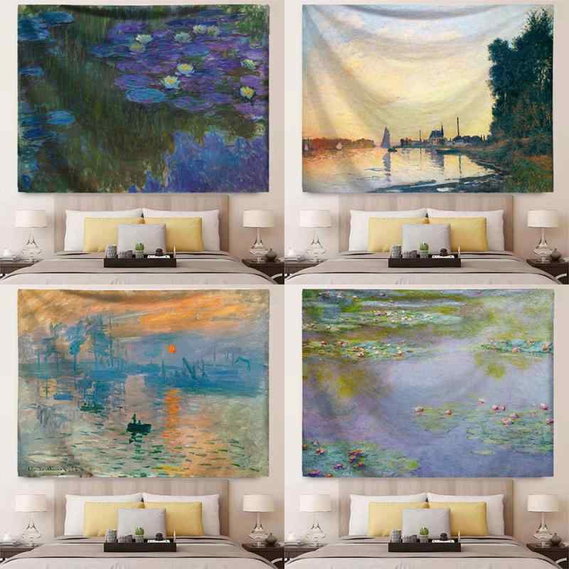 タペストリー 春夏 モネ 油絵風 高級感 高精細デジタルプリント 北欧モダン インテリア 壁掛け アート ボタニカル風景画 リビング 寝室 模様替え おしゃれ ポリエステル製