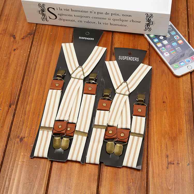 サスペンダー メンズ 幅広 伸縮性 強力ゴム ストライプ柄 4点留め クリップ式 長さ調節可能 X型 おしゃれ カジュアル ビジネス フォーマル デイリー使い ずり落ち防止 ホールド感