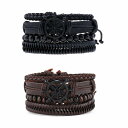 ブレスレット メンズ 男性用 編み込み ハンドメイド DIY 欧米風 レトロ 個性的 レザー 革製 組み合わせ 4点セット 舵チャーム ユニセックス アクセサリ...