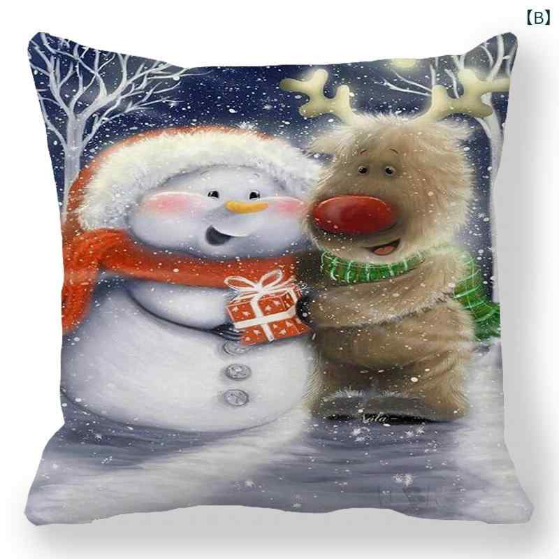 クッションカバー クリスマス 雪だるま柄 ピーチスキン素材 ポリエステル製 45×45cm ソファ用 リビング おしゃれ かわいい モダン シンプル 抱き枕カバー インテリア デコレーション [3]