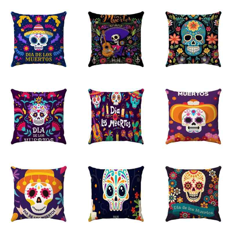 クッションカバー 超柔らか ふわふわ スカル ドクロ 骸骨 アルファベット ハロウィン モダン シンプル ..