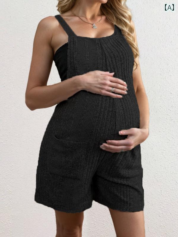 サロペット レディース 妊婦 プレママ マタニティウェア オールインワン ショートパンツ ノースリーブ 無地 ポケット付き ゆったり 楽ちん ストレッチ カジュアル ルームウェア 部屋着 妊婦服 春夏