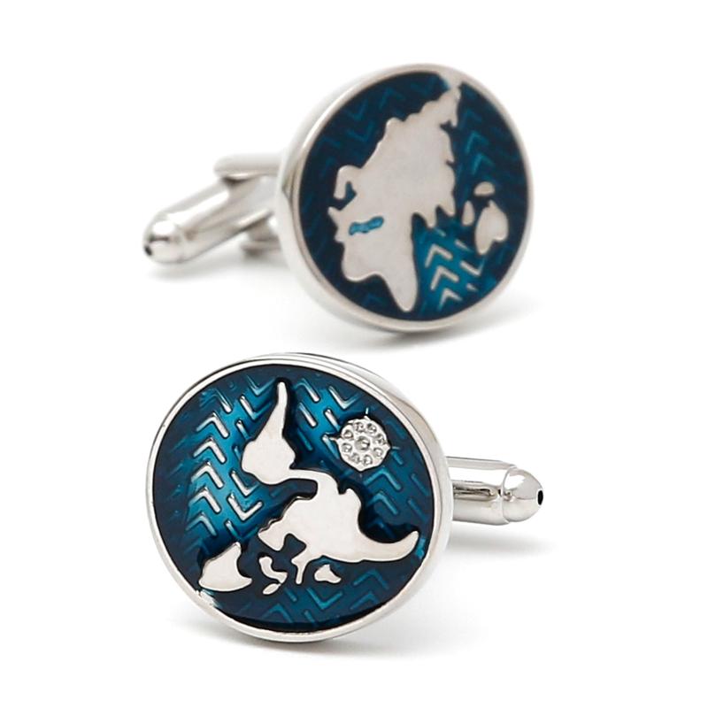 カフスボタン メンズ 男性用 世界地図 モチーフ デザイン 個性的 シンプル おしゃれ 銅製 電気メッキ加..