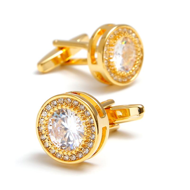 カフスボタン メンズ レトロ 高級感 ジルコニア 丸型 電気メッキ加工 銅製 ビジネス フォーマル スーツ シャツ 結婚式 パーティー プレゼント オレンジ ゴールド シルバー レッド