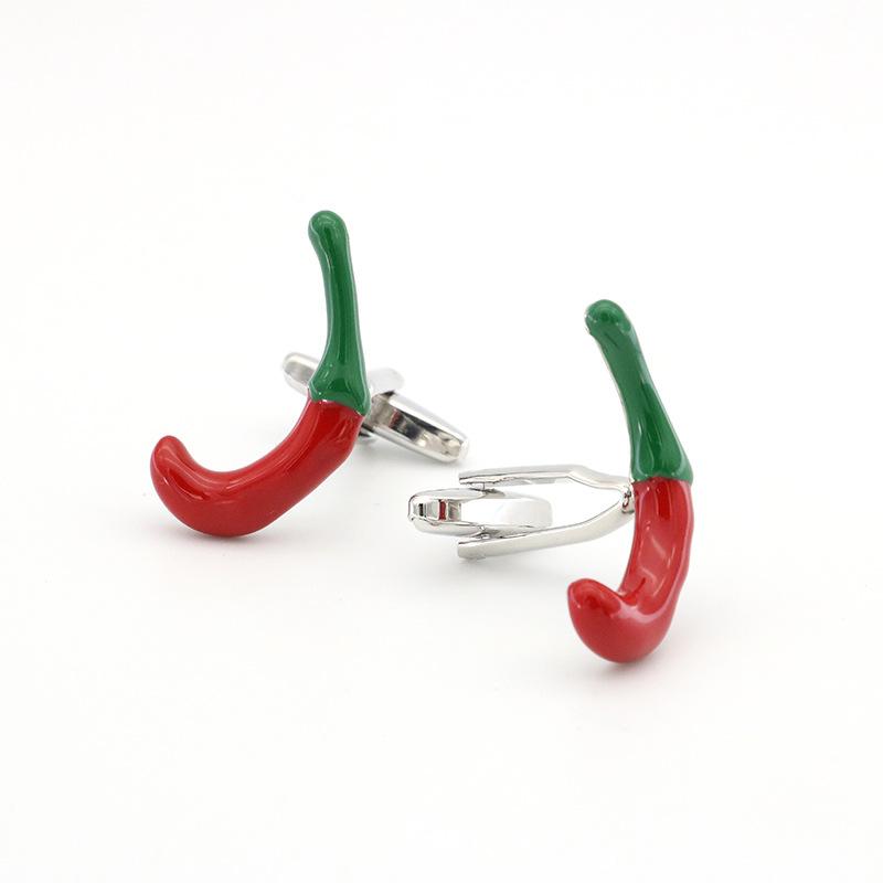 カフスボタン メンズ レディース ユニーク 唐辛子モチーフ 銅製 オイル加工 個性的 おしゃれ スーツス..