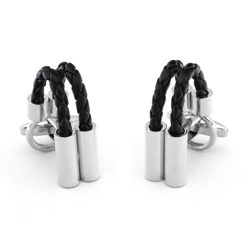 カフスボタン メンズ レディース ユニセックス 太め 厚手 型崩れしにくい 編み込み ロープデザイン レザー 黒 ブラック フレンチシャツ ドレスシャツ ビジネス フォーマル スーツ アクセサリー ファッション小物