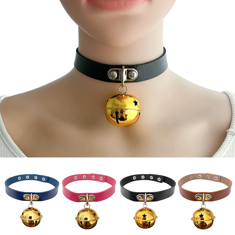 チョーカー レディース パンク風 レザー ゴールド 鈴付き ネックレス ブラック 鎖骨アクセサリー サイズ調整可能 豊富なカラーバリエーション 個性的なデザイン