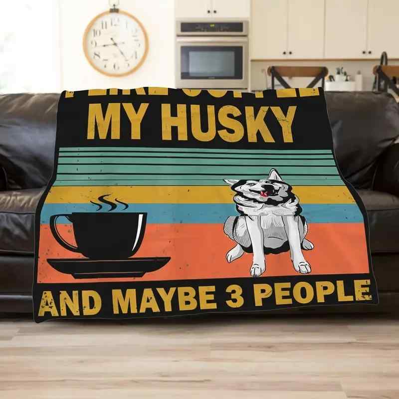 ブランケット コーヒー ハスキー犬柄 ふわふわ 柔らかい 快適 おしゃれ フランネル毛布 ソファ ベッド ..