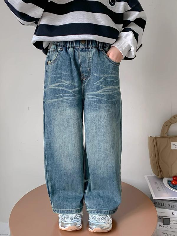 デニムパンツ キッズ 女の子 秋物 ウエストゴム やわらか コットン ストレート ゆったり 無地 カジュア..