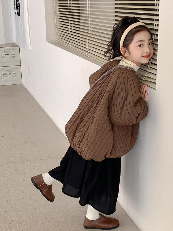 中綿ジャケット 女の子 キッズ 防寒 保温 厚手 あったか フードなし おしゃれ かわいい 韓国風 通学 普..