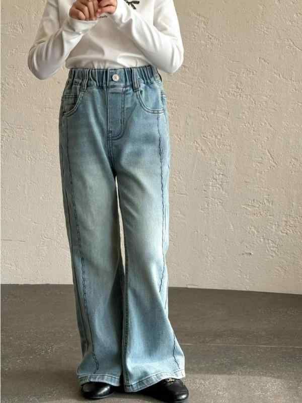 デニムパンツ 女の子 キッズ ガールズ ジュニア 春夏 韓国ファッション カジュアル ストレート セミフ..