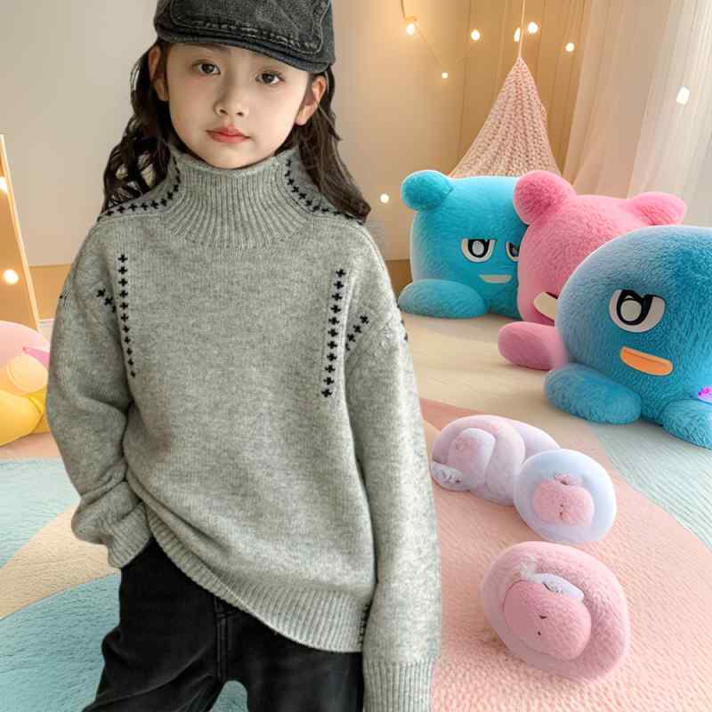 ニット ガールズ ジュニア 女の子 秋冬 ハイネック 長袖 ウール混紡 インナー 無地 ドット柄 かわいい ..