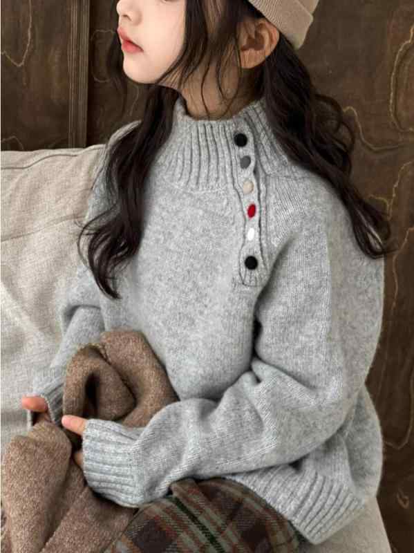 セーター 女の子 ジュニア ハイネック ニット プルオーバー 秋冬 厚手 おしゃれ 韓国風 カジュアル イ..