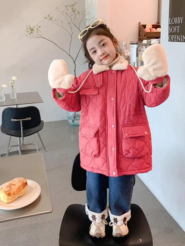 中綿コート キッズ 女の子 冬用 暖かい 防寒 裏起毛 厚手 おしゃれ かわいい 韓国子供服 ミドル丈 ラウ..