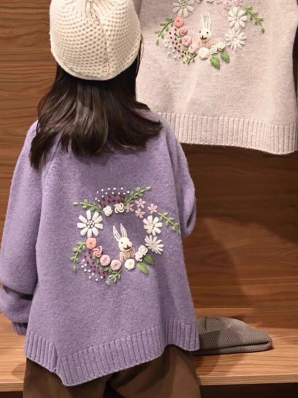 ニット カーディガン キッズ 女の子 春秋 韓国風 カートゥーン プリンセス 花柄 ラウンドネック ソフト..