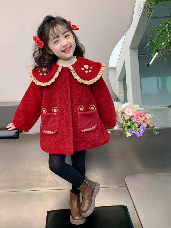 アウター キッズ 女の子 中綿入り 厚手 防寒 冬物 ジャケット コート レッド 新年 お祝い着 襟付き シ..