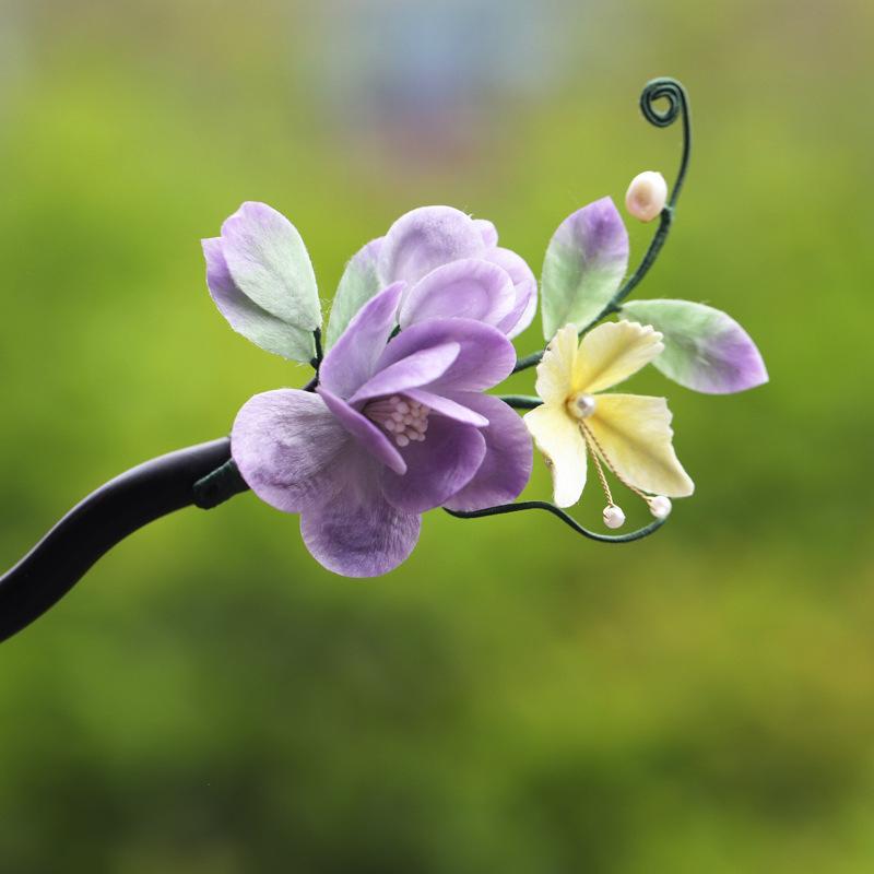 簪 レディース 手作り 絹ベルベット 白檀 木軸 古風 レトロ アンティーク 高級感 和装 着物 浴衣 振袖 チャイナドレス 成人式 卒業式 結婚式 簡単まとめ シニヨン セルフヘア ヘアアクセサリー 髪飾り