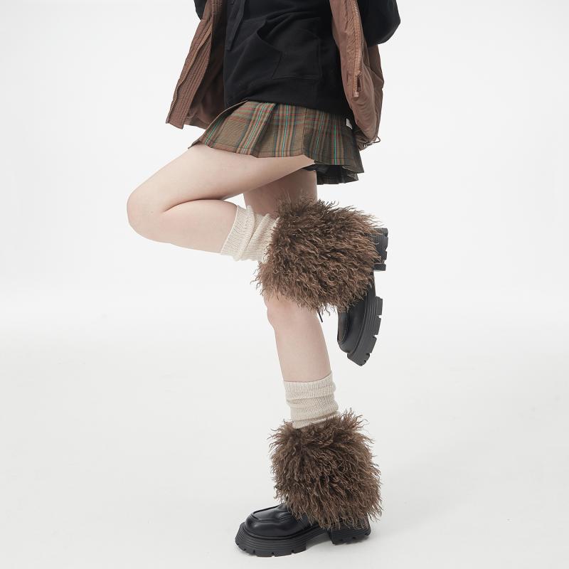レッグウォーマー レディース ブーツカバー 防寒対策 秋冬 ウール もこもこ ファー ミドル丈 甘めガー..
