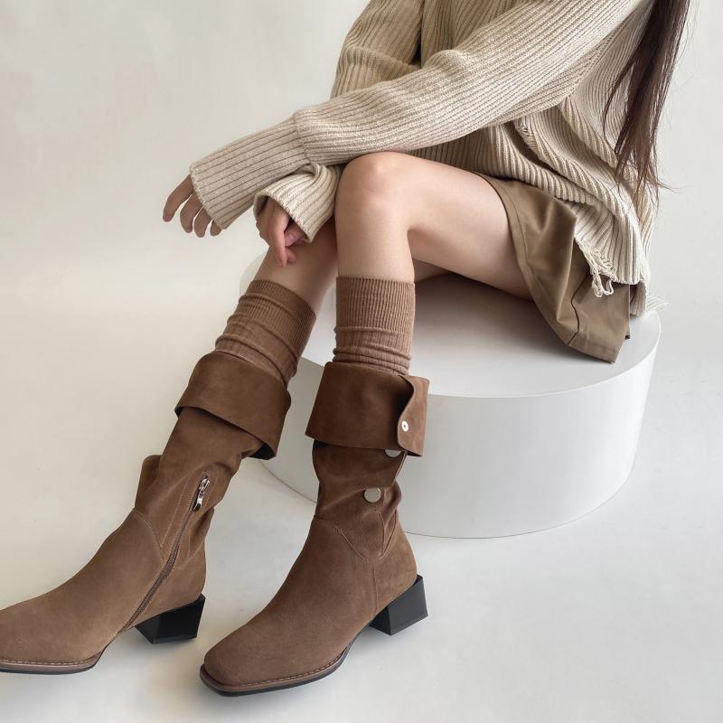 ルーズソックス レディース 綿混 摩擦防止 無地 太め 縦ライン ミドル丈 くしゅくしゅ オールシーズン対応 デイリーユース シンプル ミラードカラー アースカラー カジュアル おしゃれ