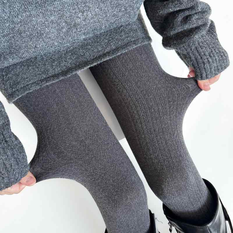 タイツ レディース 秋冬 600D コットン 着圧 細見え 美脚 シェイプアップ効果 8の字 アラン編み 縦リブ 中厚手 無地 摩擦防止 裏起毛なし グレー 多色展開 着回し抜群 快適ストレッチ
